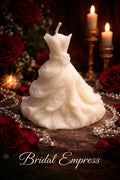 Ivory bridal gown candle luxury artisan wedding candle. Bridal Empress Flame Elegance