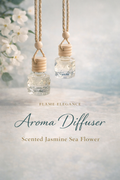 Jasmine Sea Flower aroma diffuser featuring a clear glass hanging bottle with natural wood cap and cord, designed for gentle fragrance diffusion and coastal-inspired decor. 