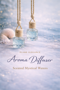 Two aroma diffusers with ropes on a textured surface with 'Flame Elegance' branding.
