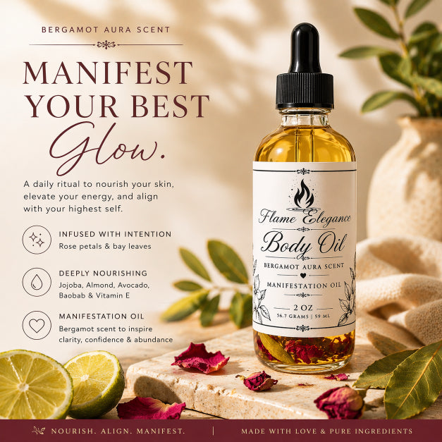 Body oil bottle with label on a natural background with leaves and limes.