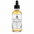 Bottle of Flame Elegance Body Oil with a dropper on a white background