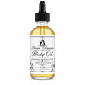 Bottle of Flame Elegance Body Oil with a dropper on a white background