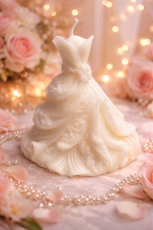 Elegant ivory wedding dress candle bridal gift handcrafted luxury candle.