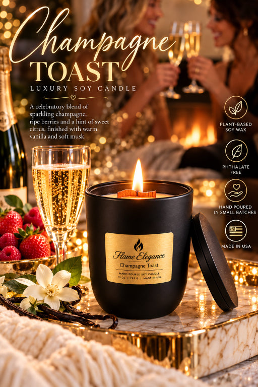 Champagne Toast Luxury Soy Wood Wick Aromatherapy Candle