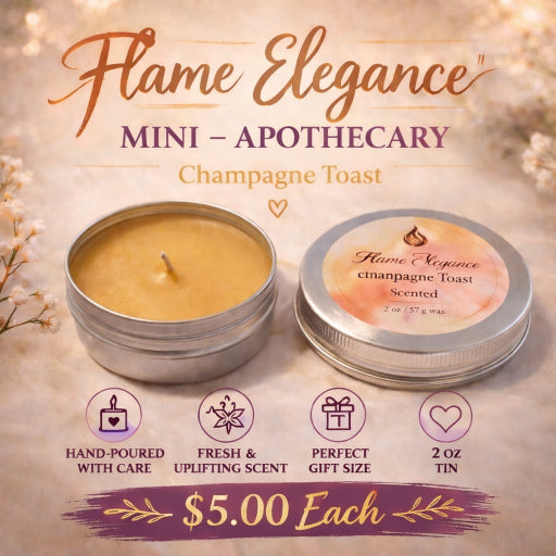 Flame Elegance Champagne Toast mini 2oz candle in decorative tin jar 