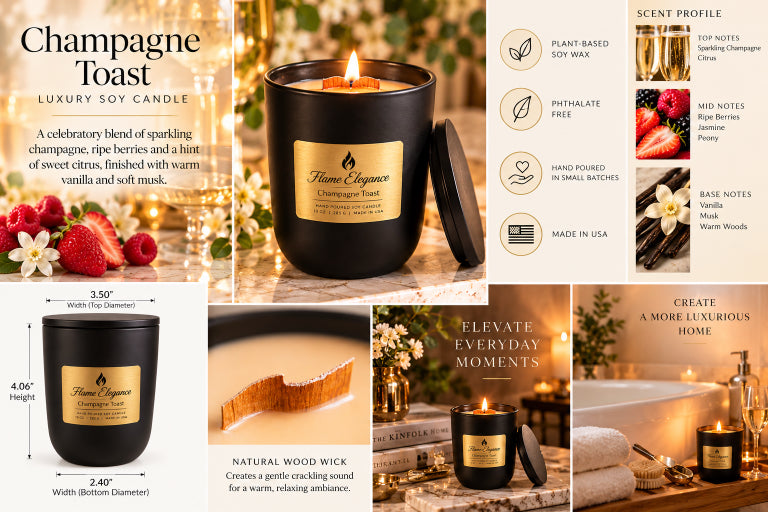Champagne Toast Luxury Soy Wood Wick Aromatherapy Candle
