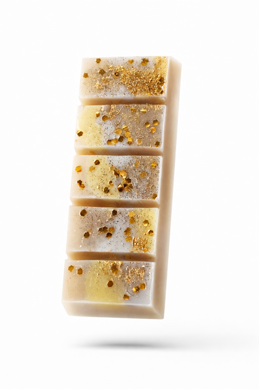 Close up champagne toast wax bar with white background and without packaging