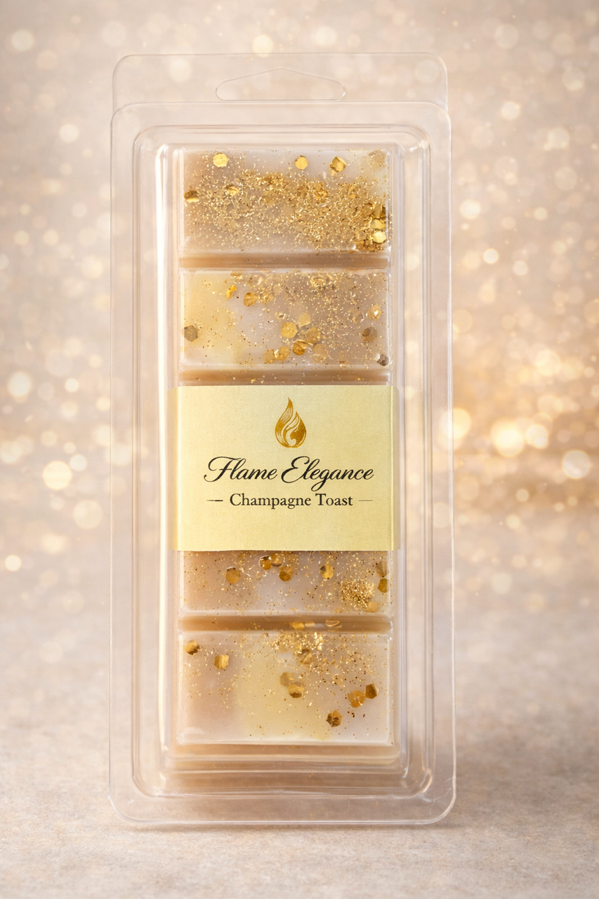 Close up of champagne toast in clear plastic packaging