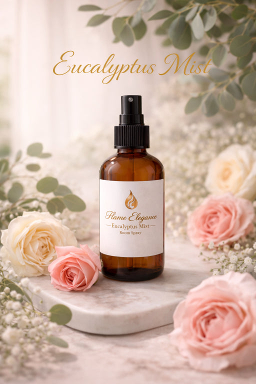 Amber glass bottle Eucalyptus Mist room & linen spray by Flame Elegance