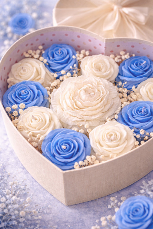 Close up image of Garden of Grace. Sculpted candle roses and artistic peony in the center. Luxury gift for her perfect for Mother's day by flame elegance. 