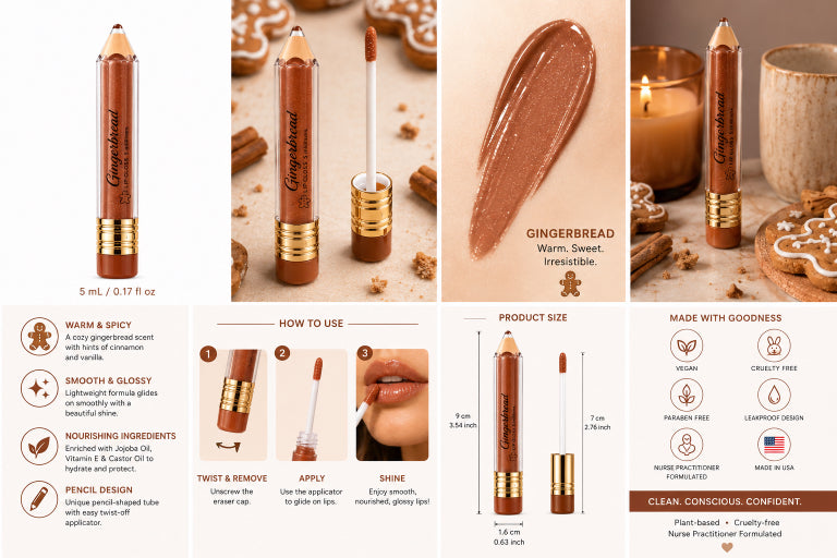 Gingerbread Luxe High-Shine Scented Vegan Lip Gloss