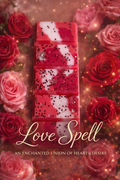 Love Spell soy wax melt bar with pink floral background and shimmer