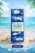 Ocean breeze wax melt bar with clean coastal scent, blue and white luxurious soy wax with subtle shimmer. 