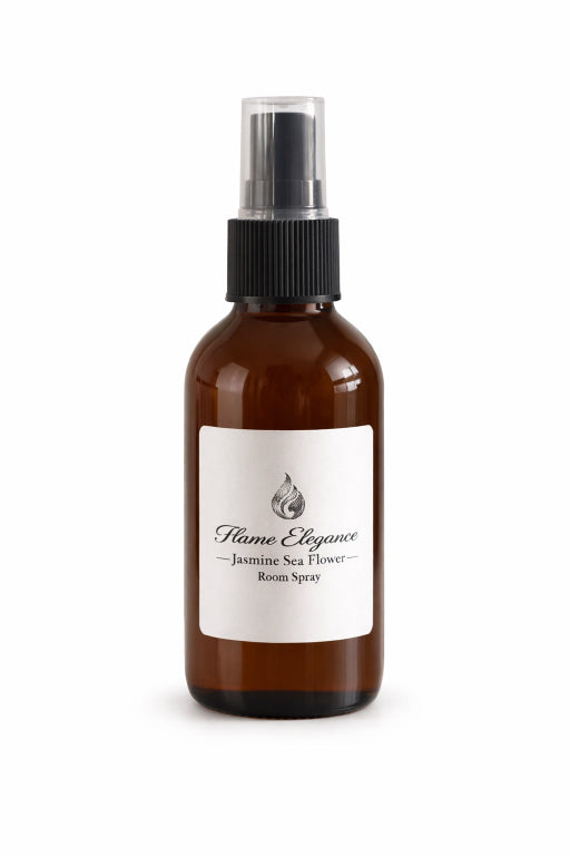 Luxury plant based room spray displayed on white background by Flame Elegance. 
