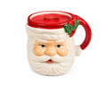 Ceramic Santa Mug vessel with red sugar plum scented soy wax candle and wood wick with white background by Flame Elegance