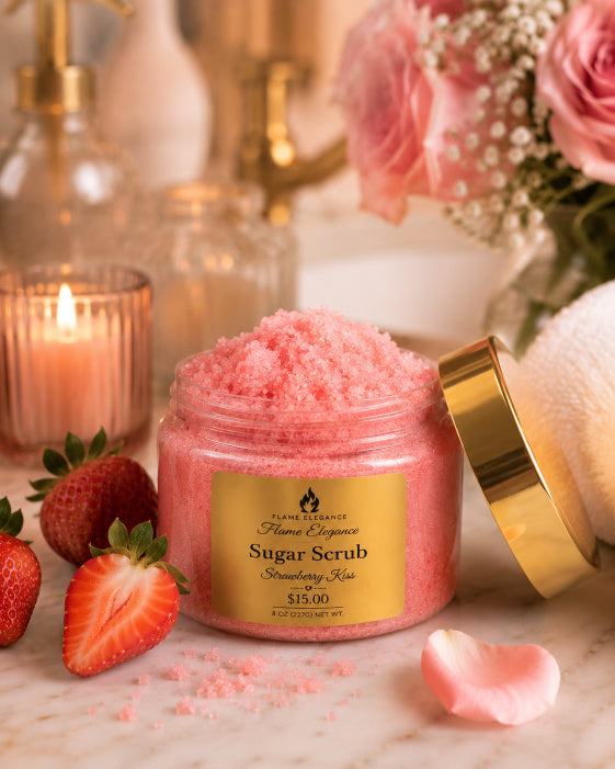 strawberry kiss exfoliating sugar scrub by Flame Elegance