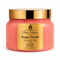 Jar of Strawberry Kiss Sugar Scrub with gold lid and label on a white  background